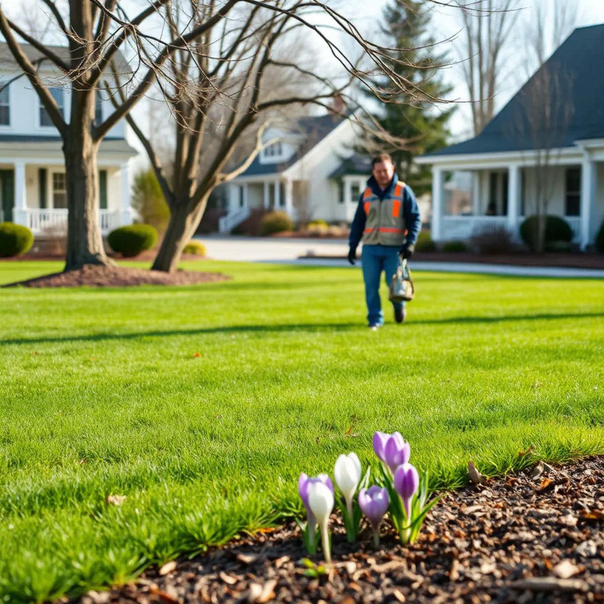 Green lawn in early spring at a Whitman, MA home