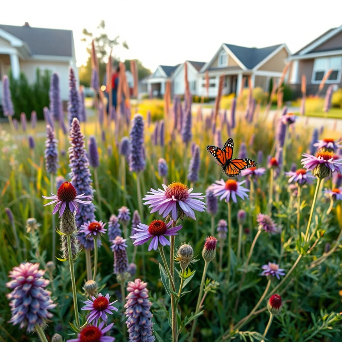 Native perennial garden with little bluestem and asters in southeastern Massachusetts