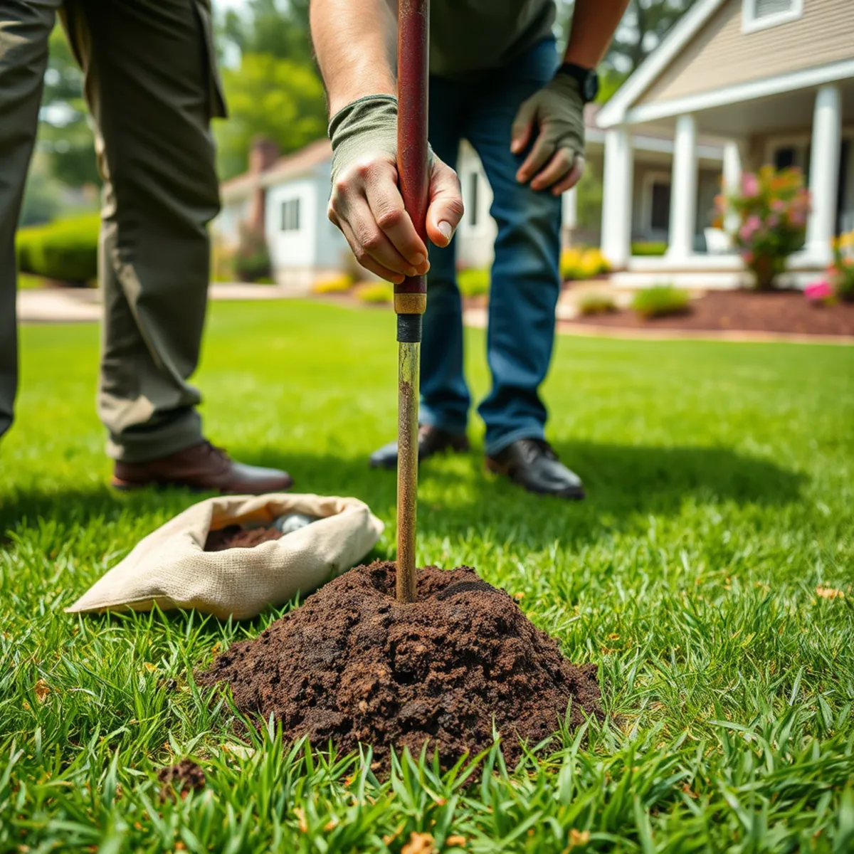 Soil sample being taken from a lawn in southeastern Massachusetts