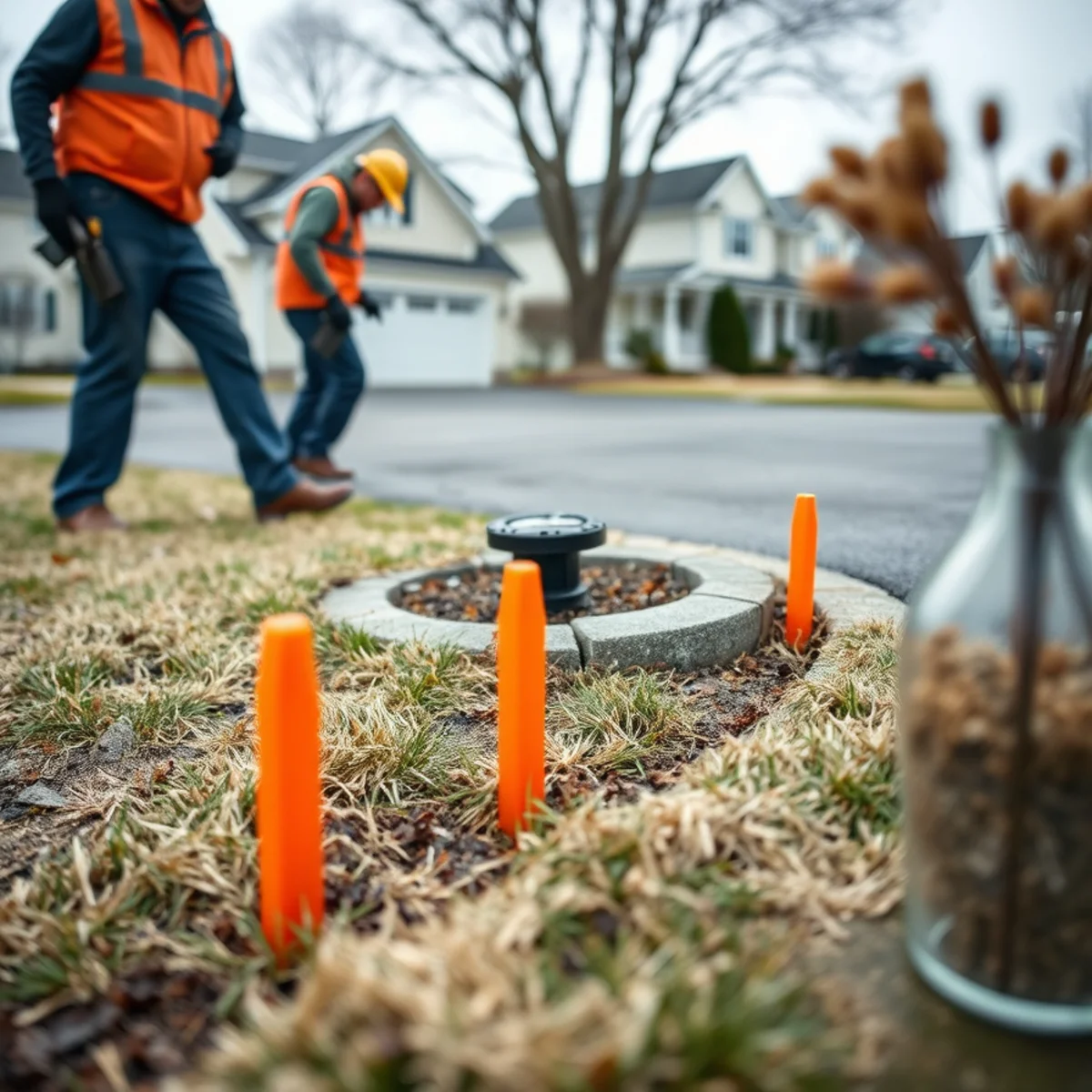 Driveway edges marked with stakes before the first snowstorm