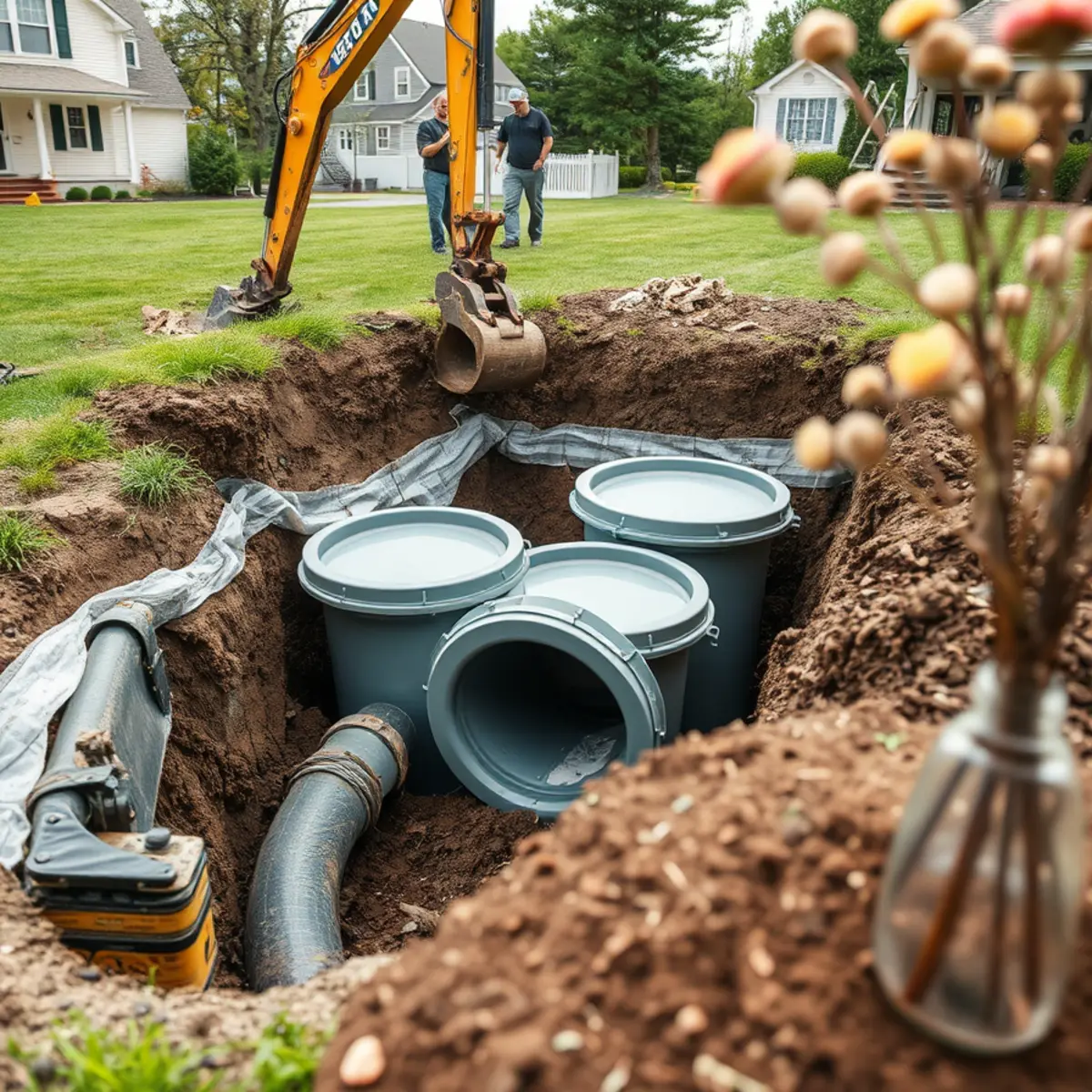 Drywell infiltration chambers being installed in a Massachusetts yard