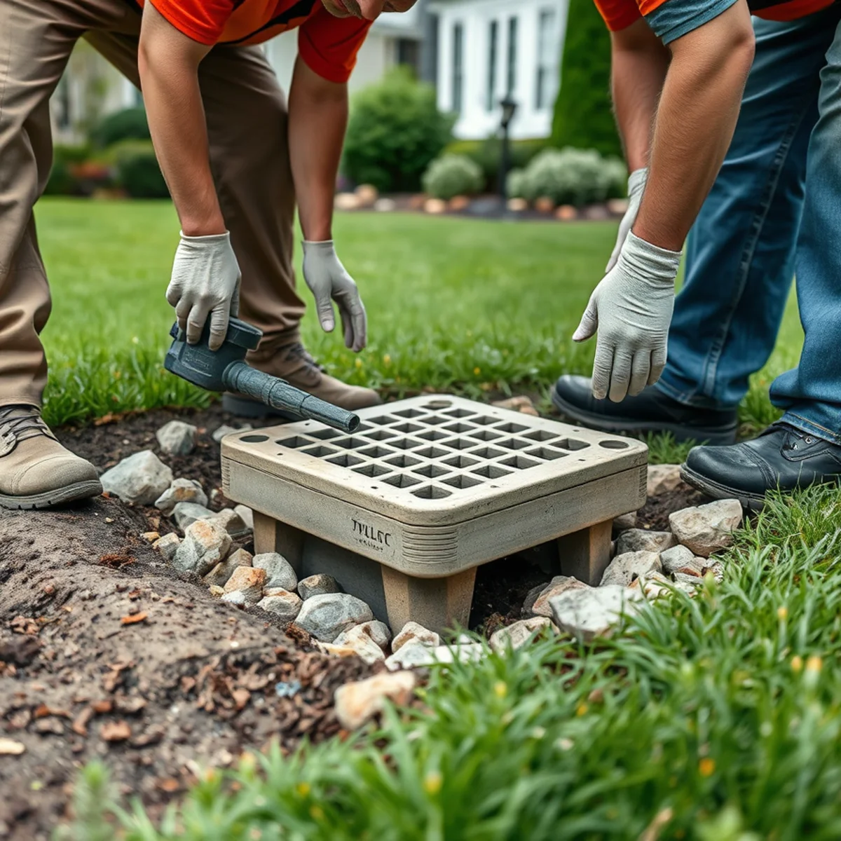 Catch basin and drain pipe installation in a South Shore Massachusetts yard