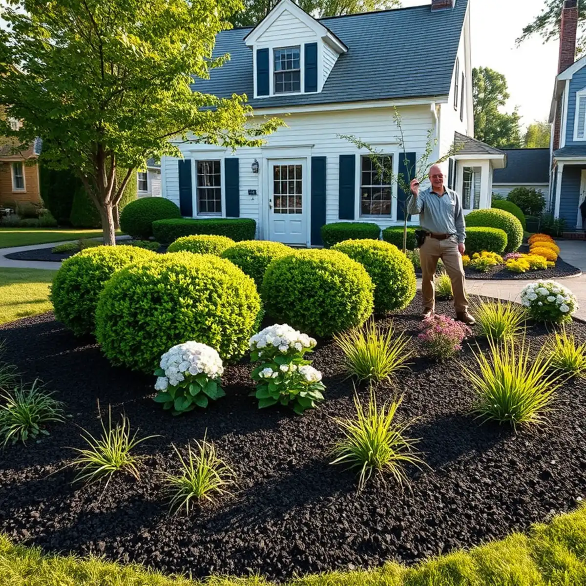 Newly designed foundation planting bed at a Whitman, MA home