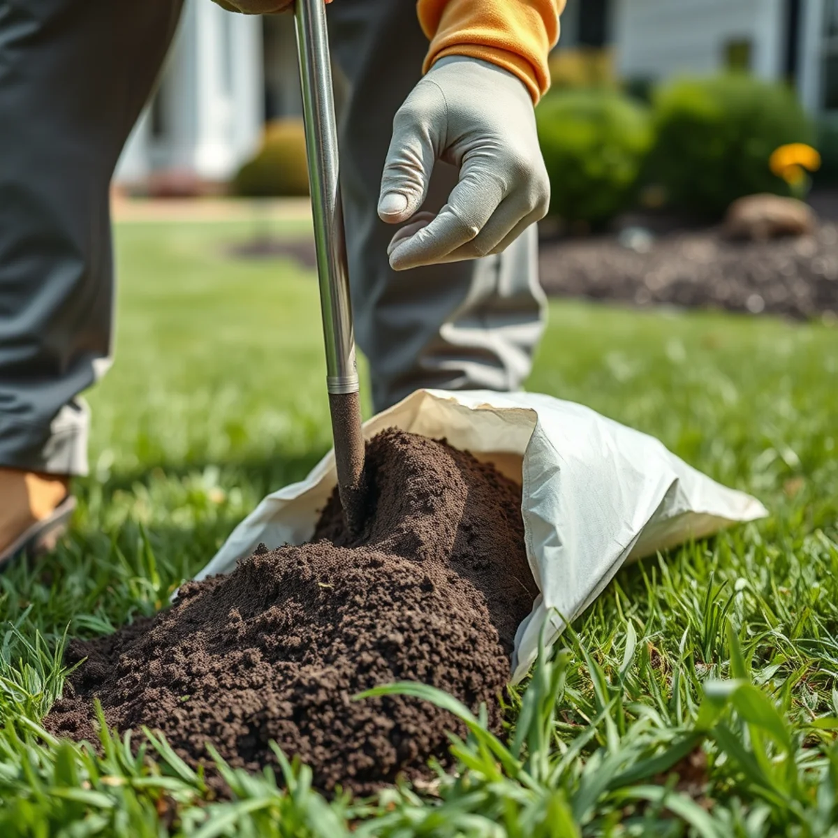 Soil sample being taken from a lawn in southeastern Massachusetts