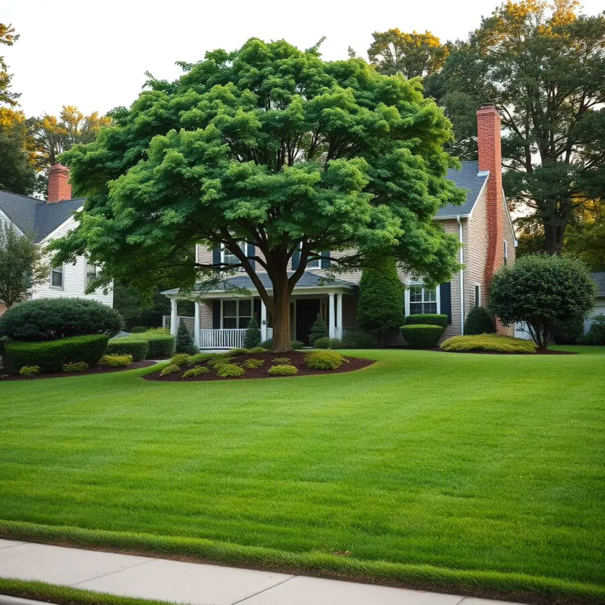 Landscaped colonial home with green lawn in Braintree, MA