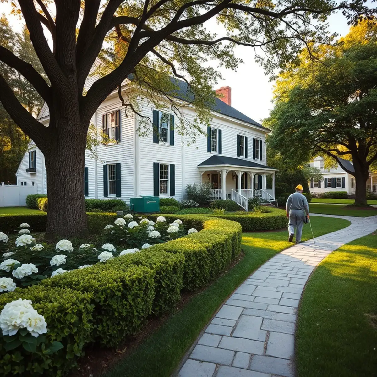 Landscaped colonial home with stone walkway in Bridgewater, MA