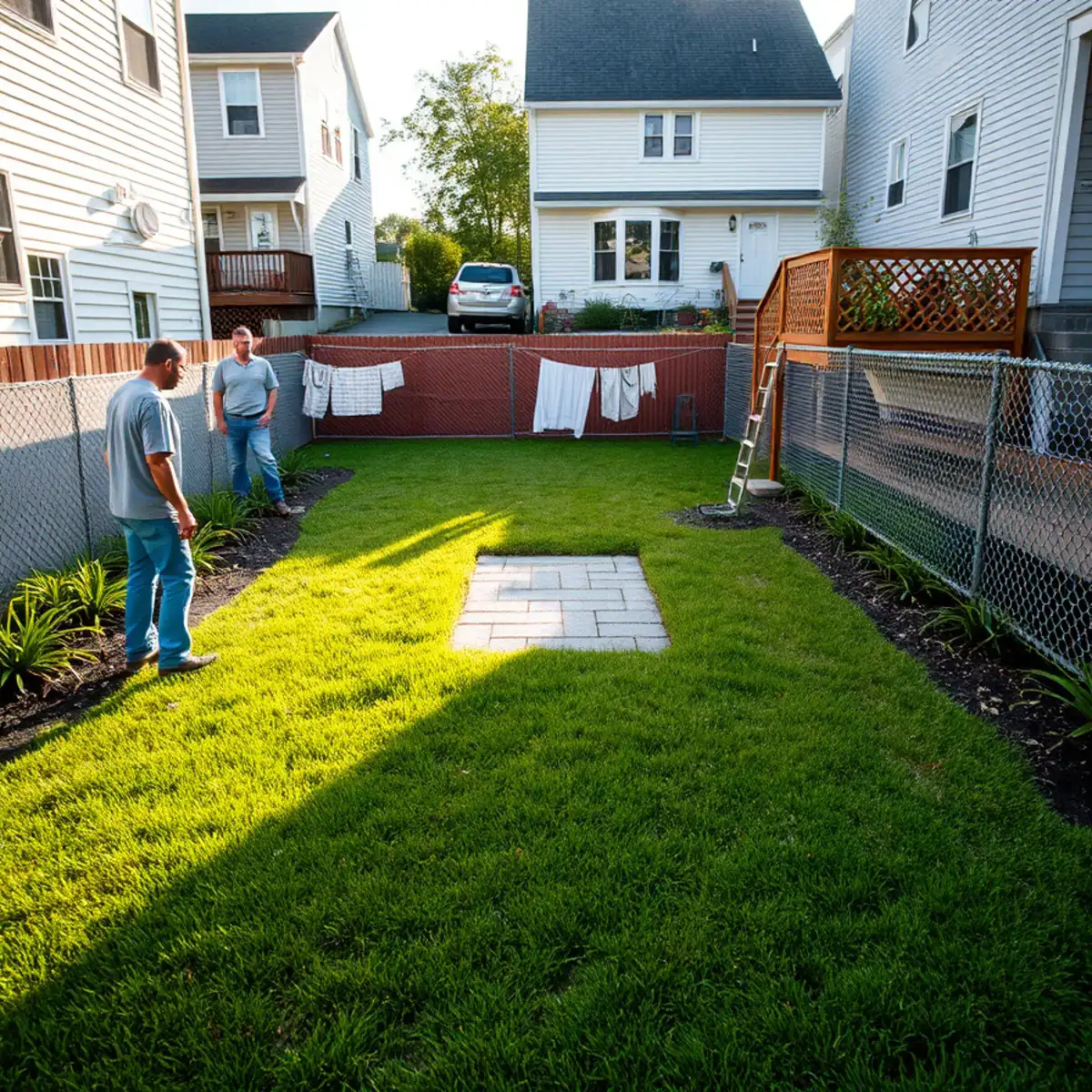 Shared back yard of a multi-family property in Brockton, MA