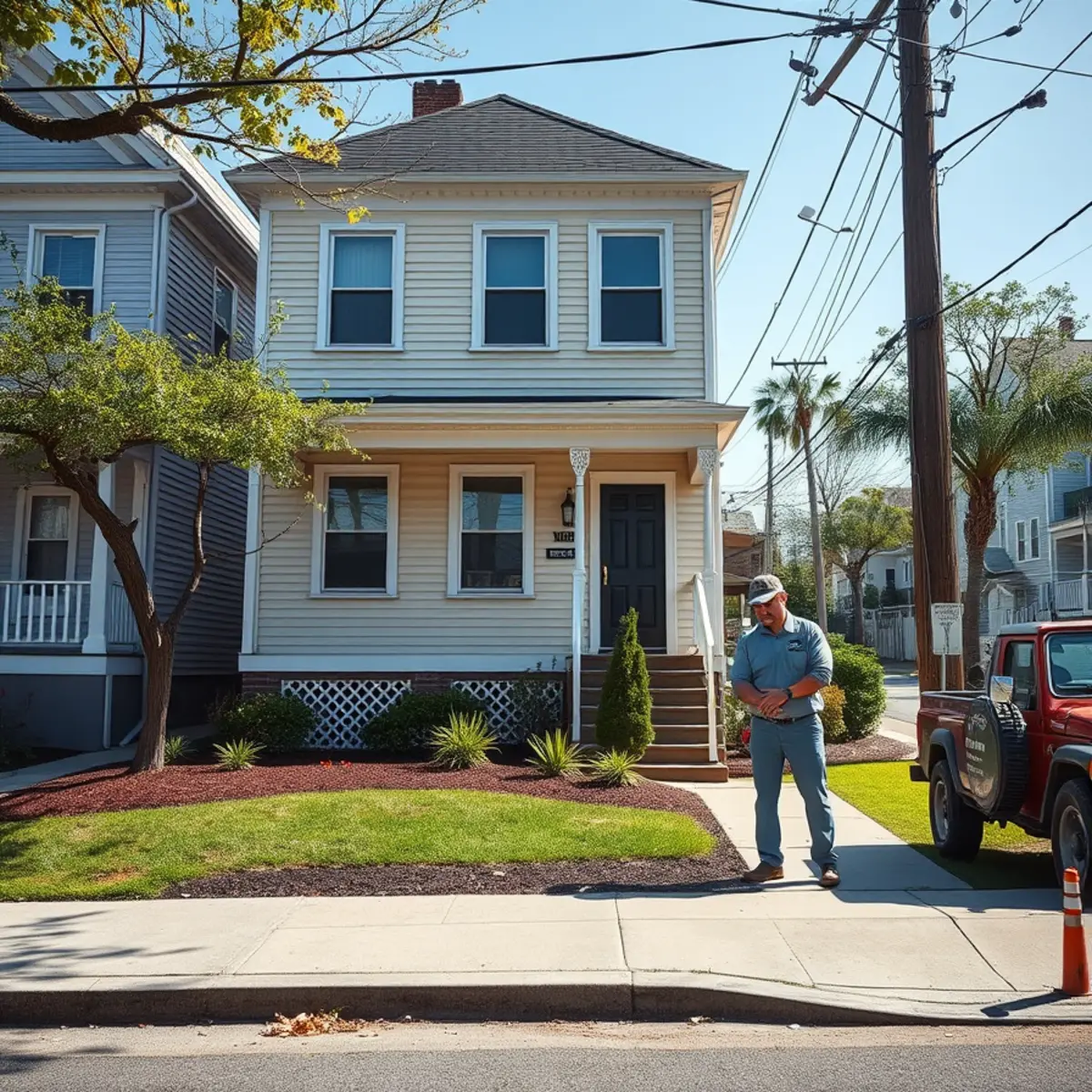 Landscaped front yard of a multi-family home in Brockton, MA