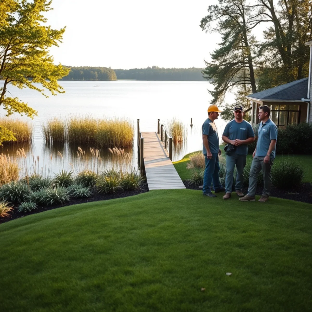 Lakeside property with landscaped lawn in Halifax, MA