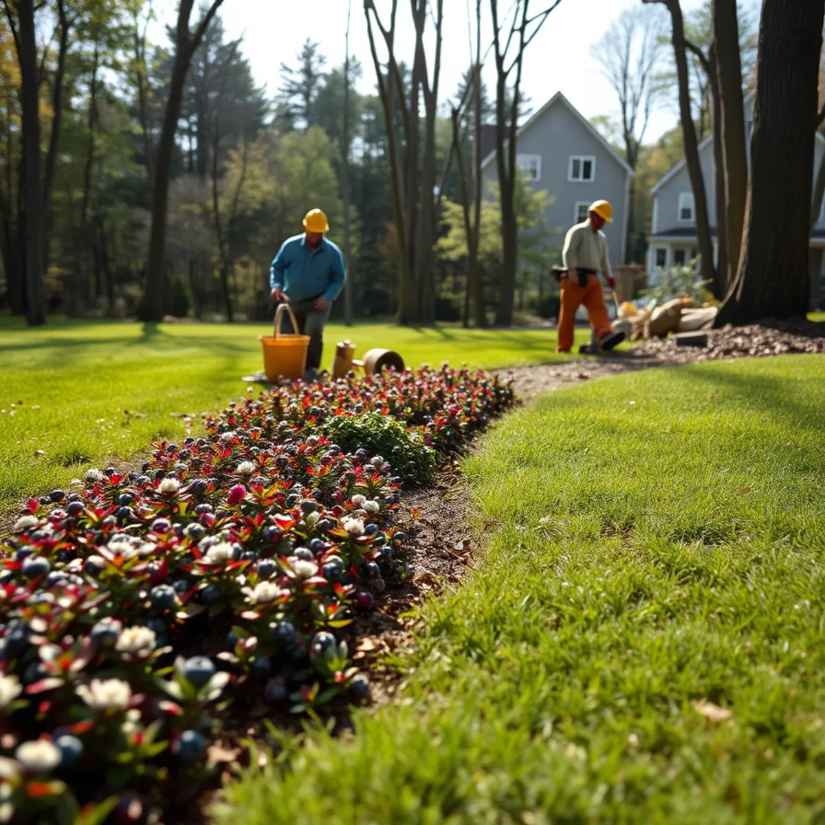Naturalized native border where lawn meets woods in Hanover, MA