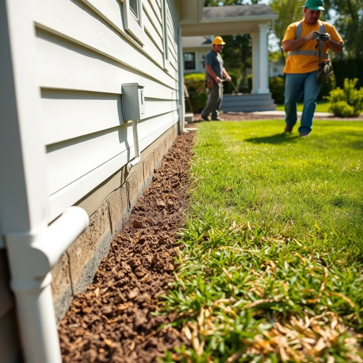 Regraded foundation line at a mid-century home in Holbrook, MA