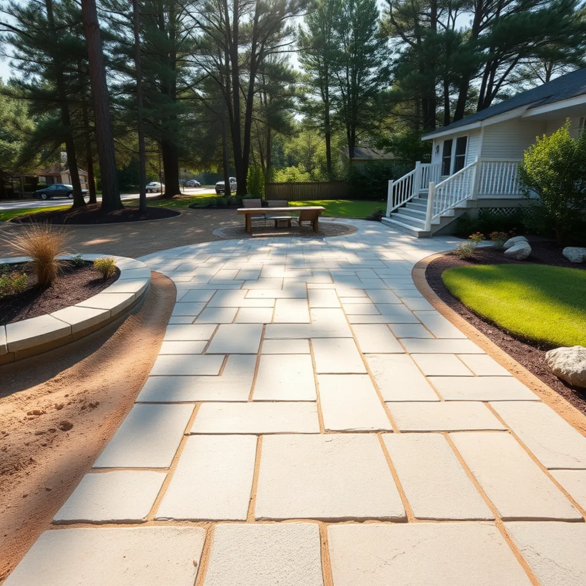 Patio built on well-draining sandy soil in Kingston, MA