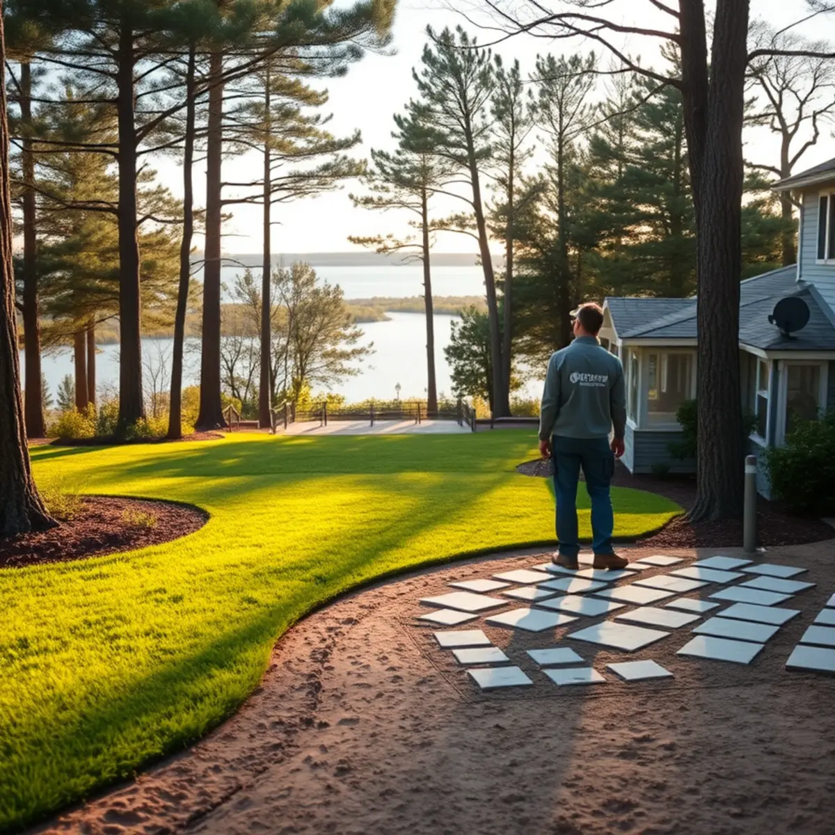 Landscaped yard near the water in Kingston, MA
