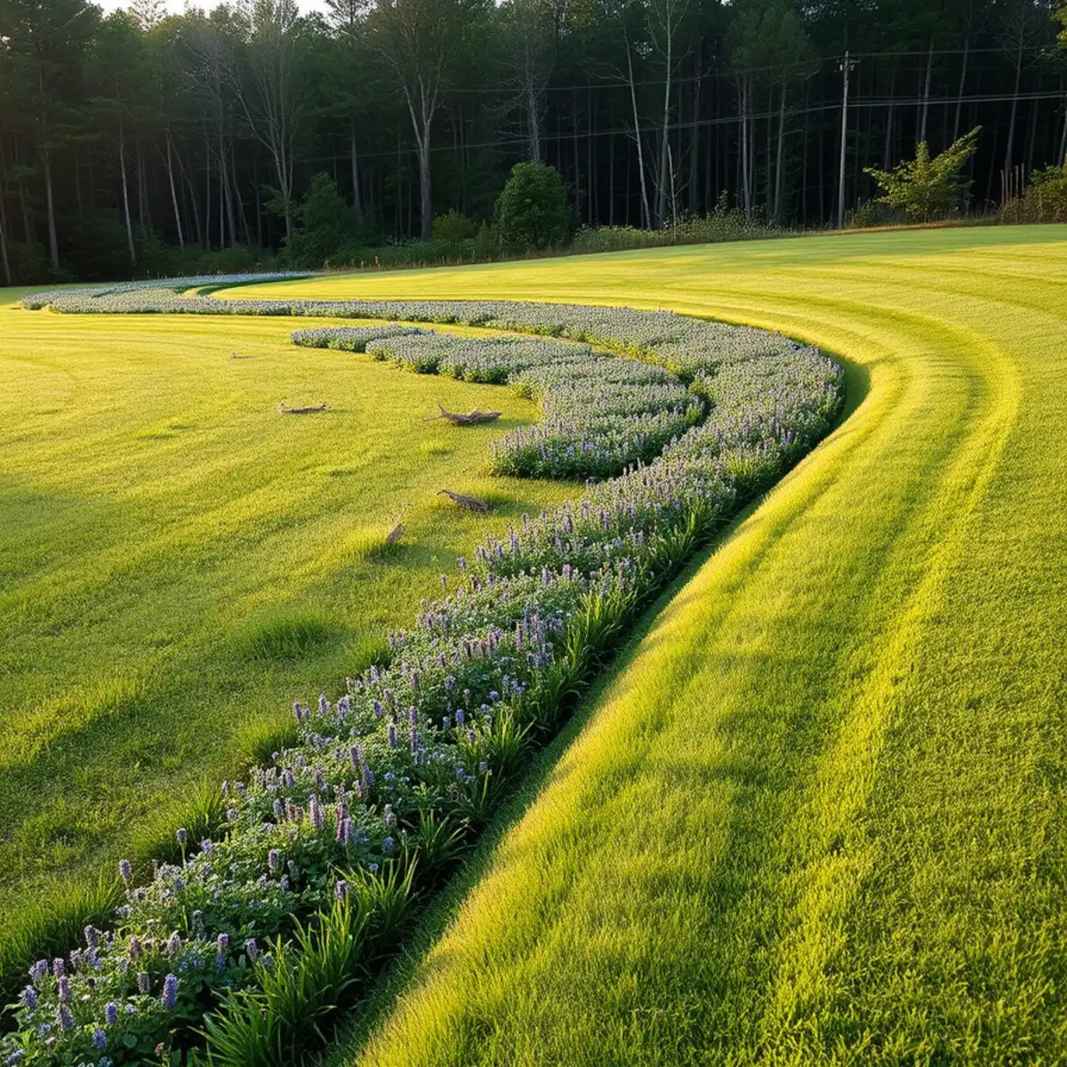 Maintained lawn transitioning to naturalized meadow in Middleborough, MA