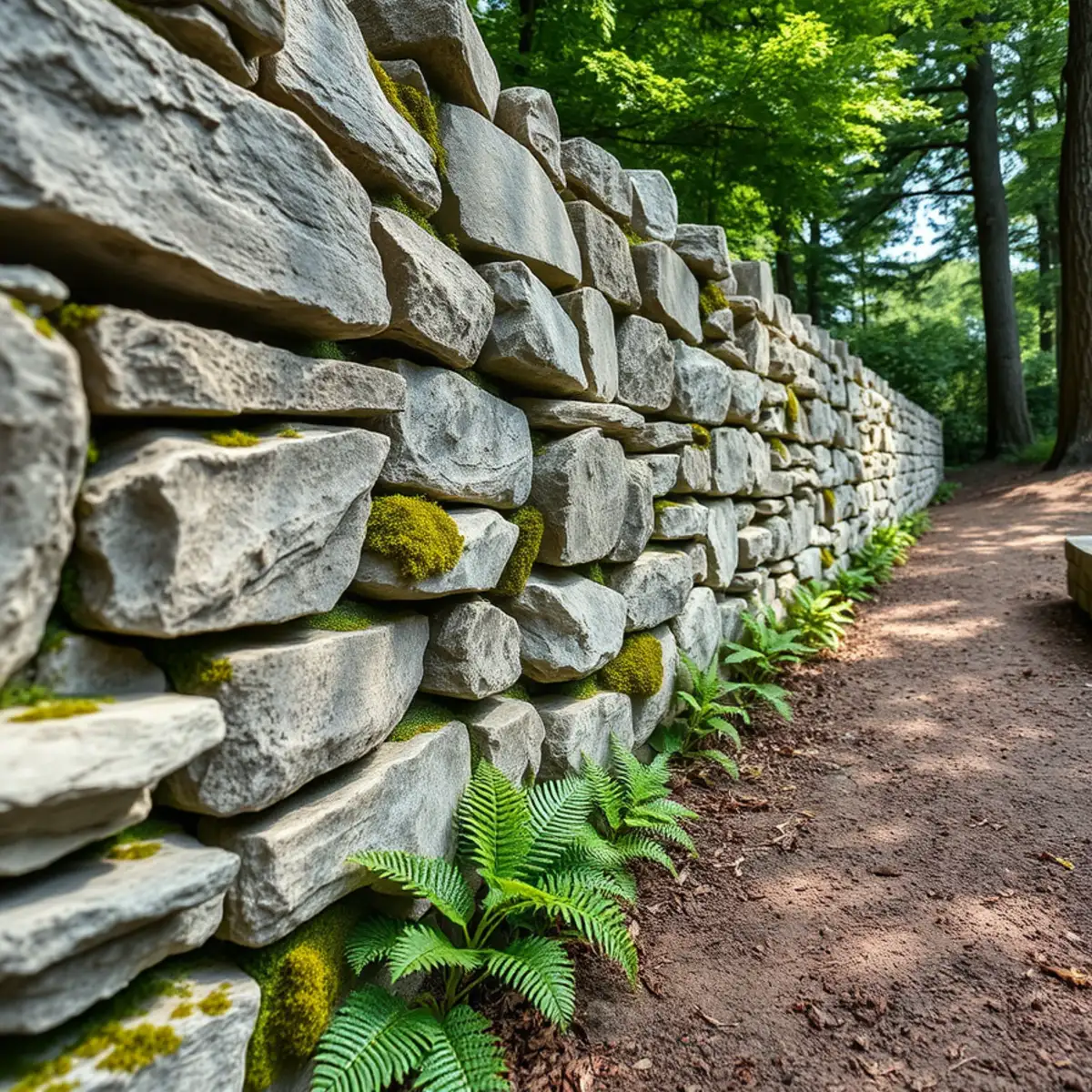 Restored antique fieldstone wall on a Norwell, MA property