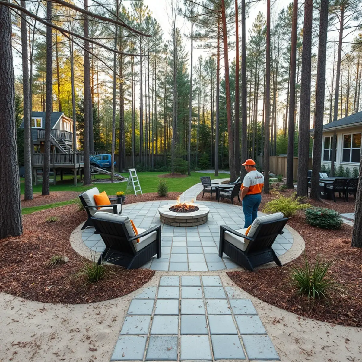 Backyard patio and landscaped lawn at a Pembroke, MA home