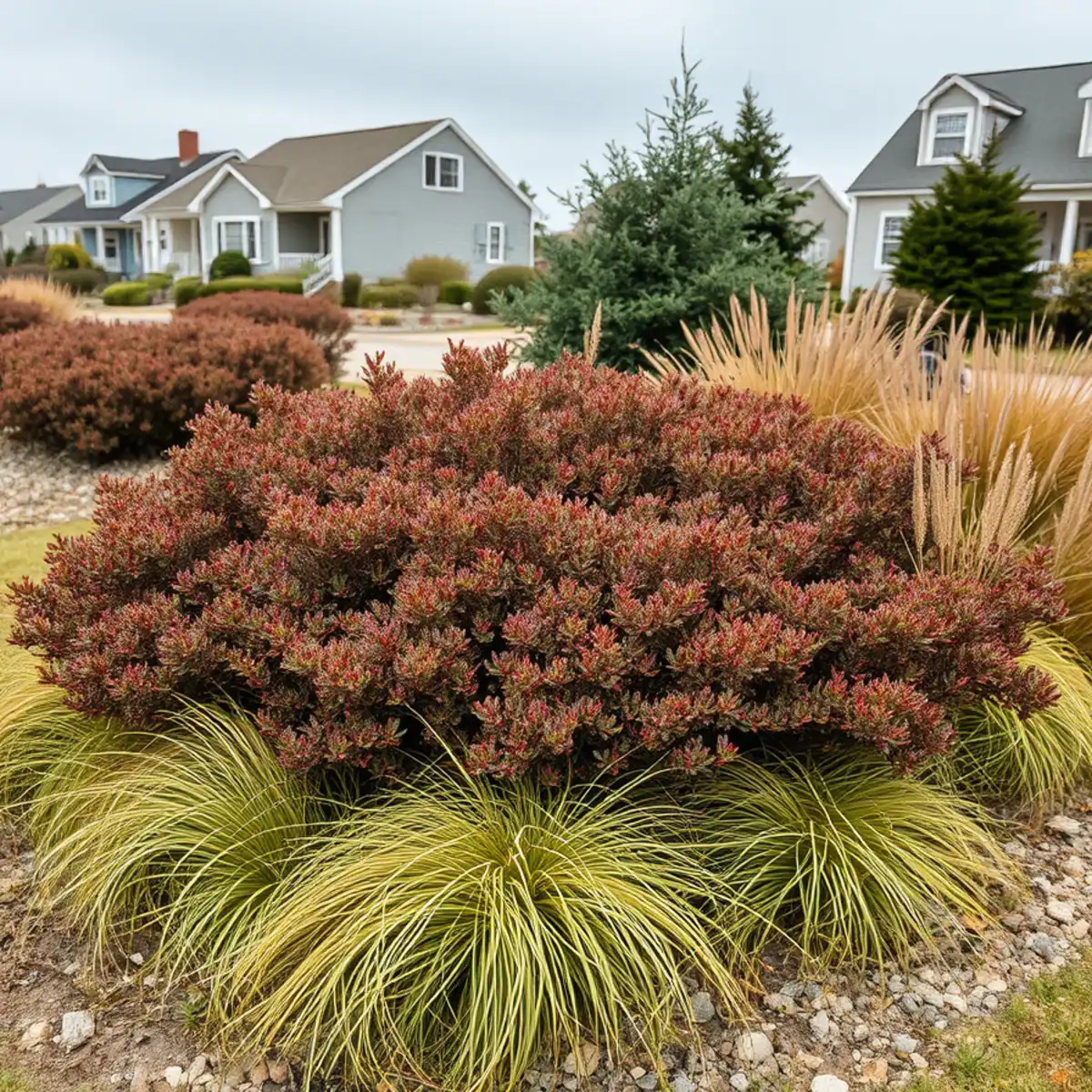 Wind and salt tolerant planting on an exposed Scituate, MA lot