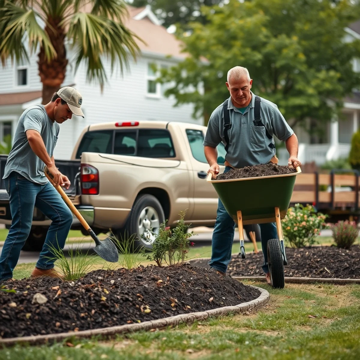 Landscaping crew working on a residential property in Whitman, MA